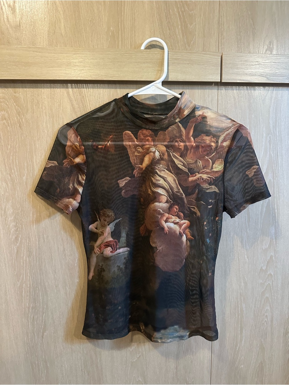 Angelic Renaissance Print Mesh Tee in Dark Multi